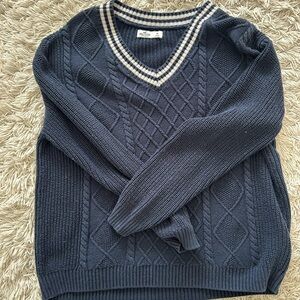 Hollister Navy V-Neck Sweater with White Trim